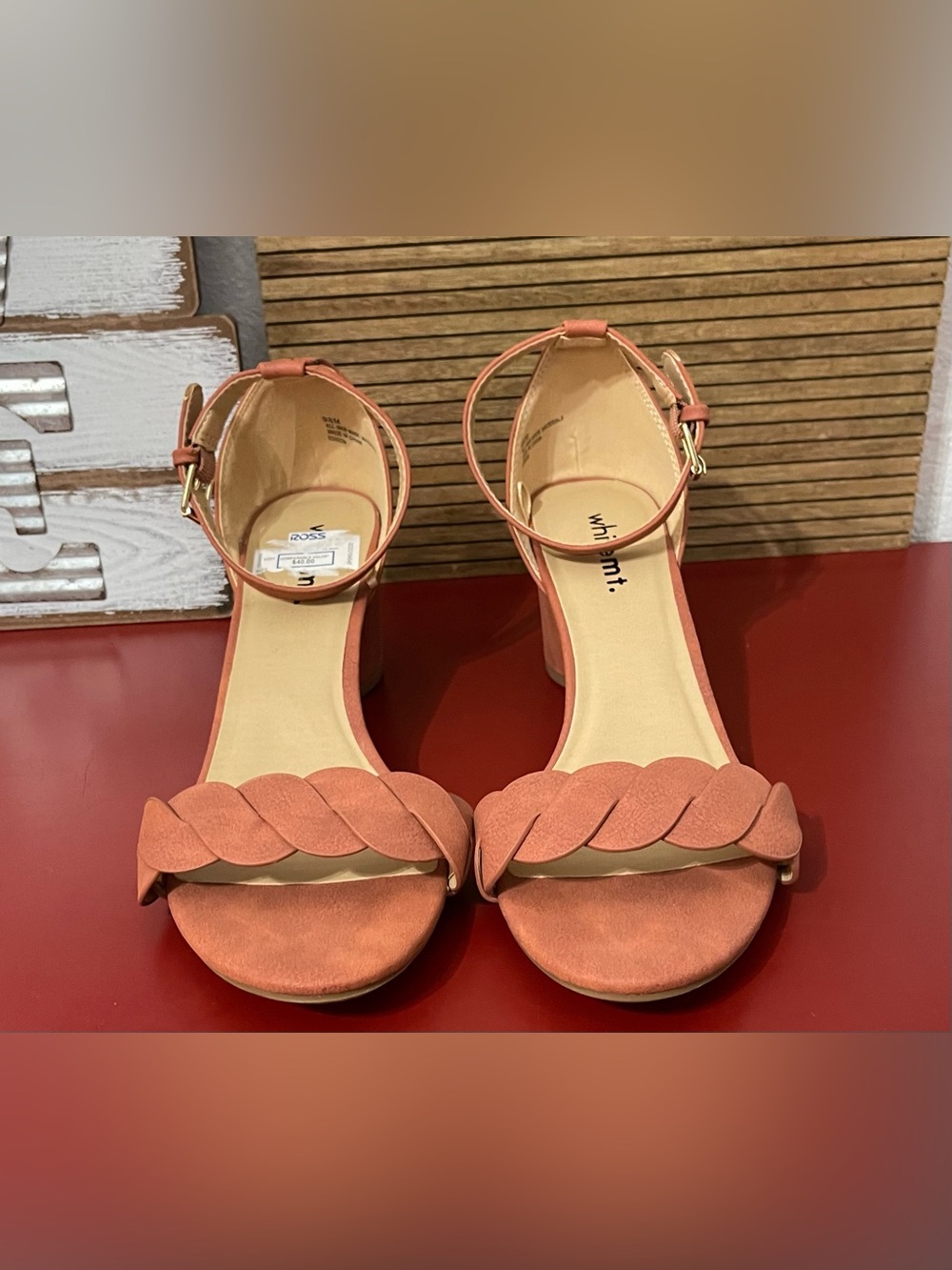 Whitemt. Coral Braided Ankle-Strap Block Heels